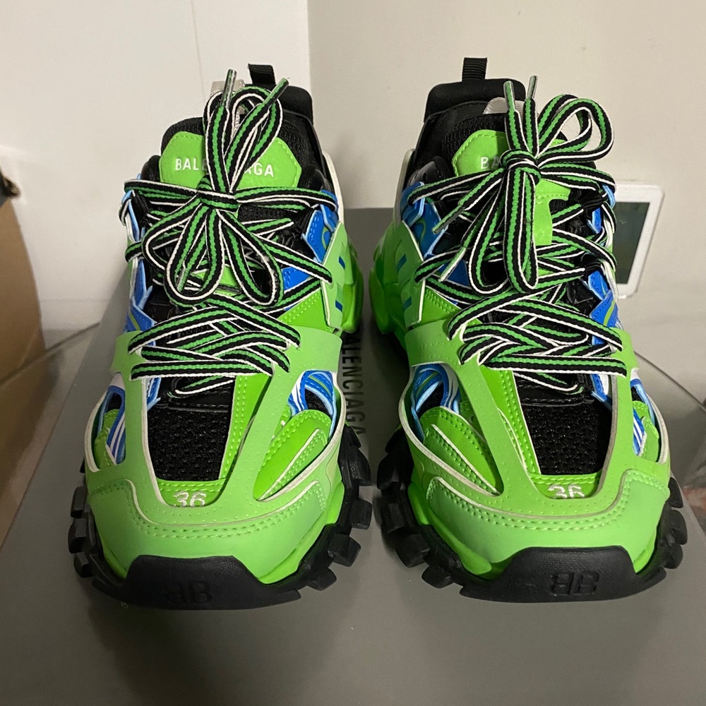 Balenciaga lime green and blue track sneaker
